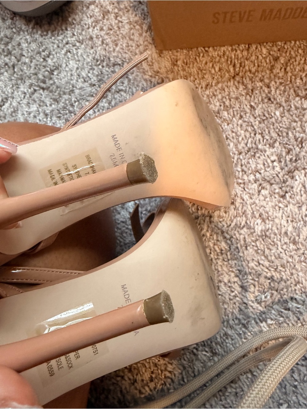 Steve Madden Patent Bow Ankle-Strap Heels in Nude - Picture 3 of 3